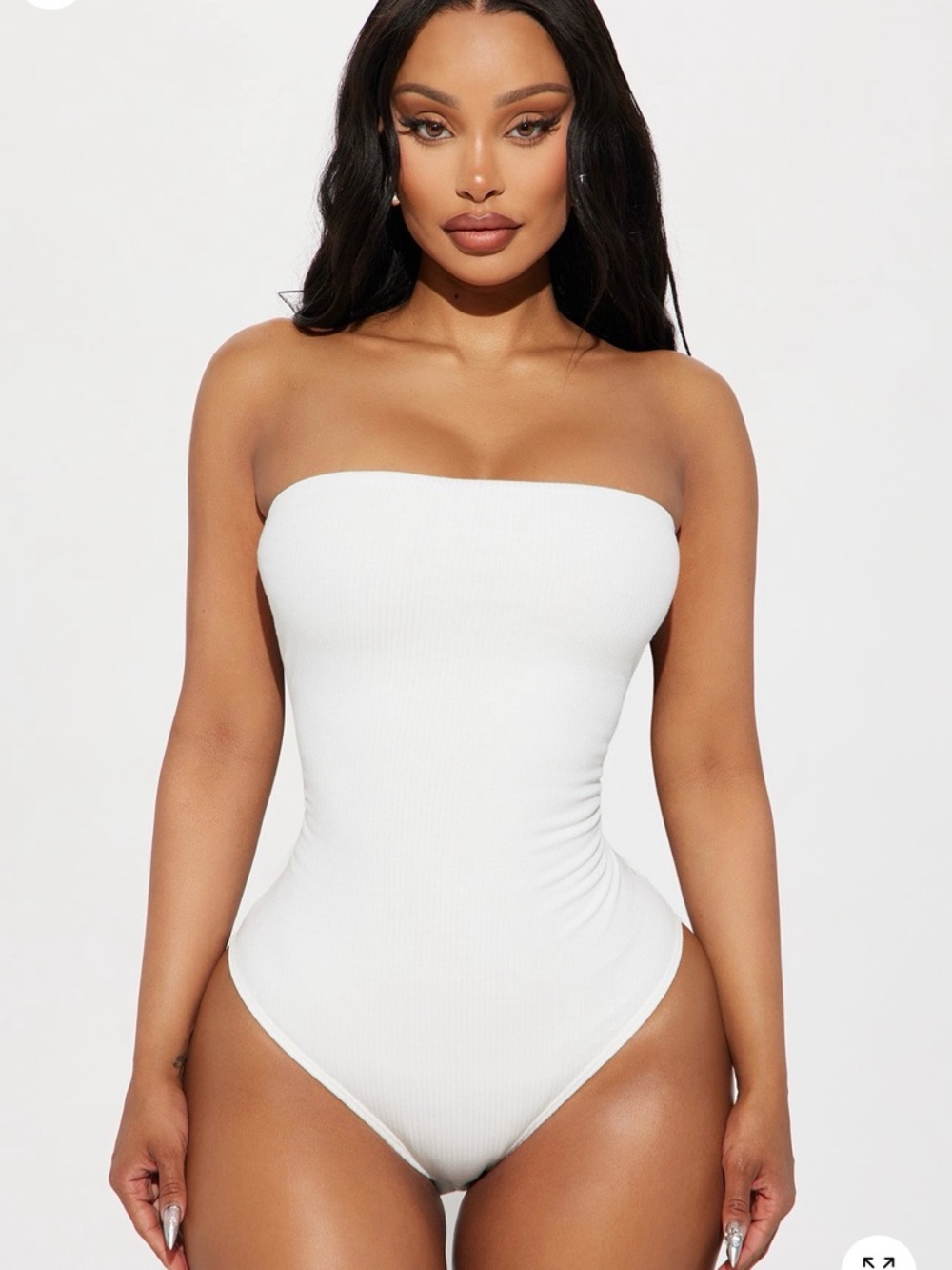 Fashion Nova Demi Double Lined Tube Bodysuit-  White Strapless Ribbed Bodysuit